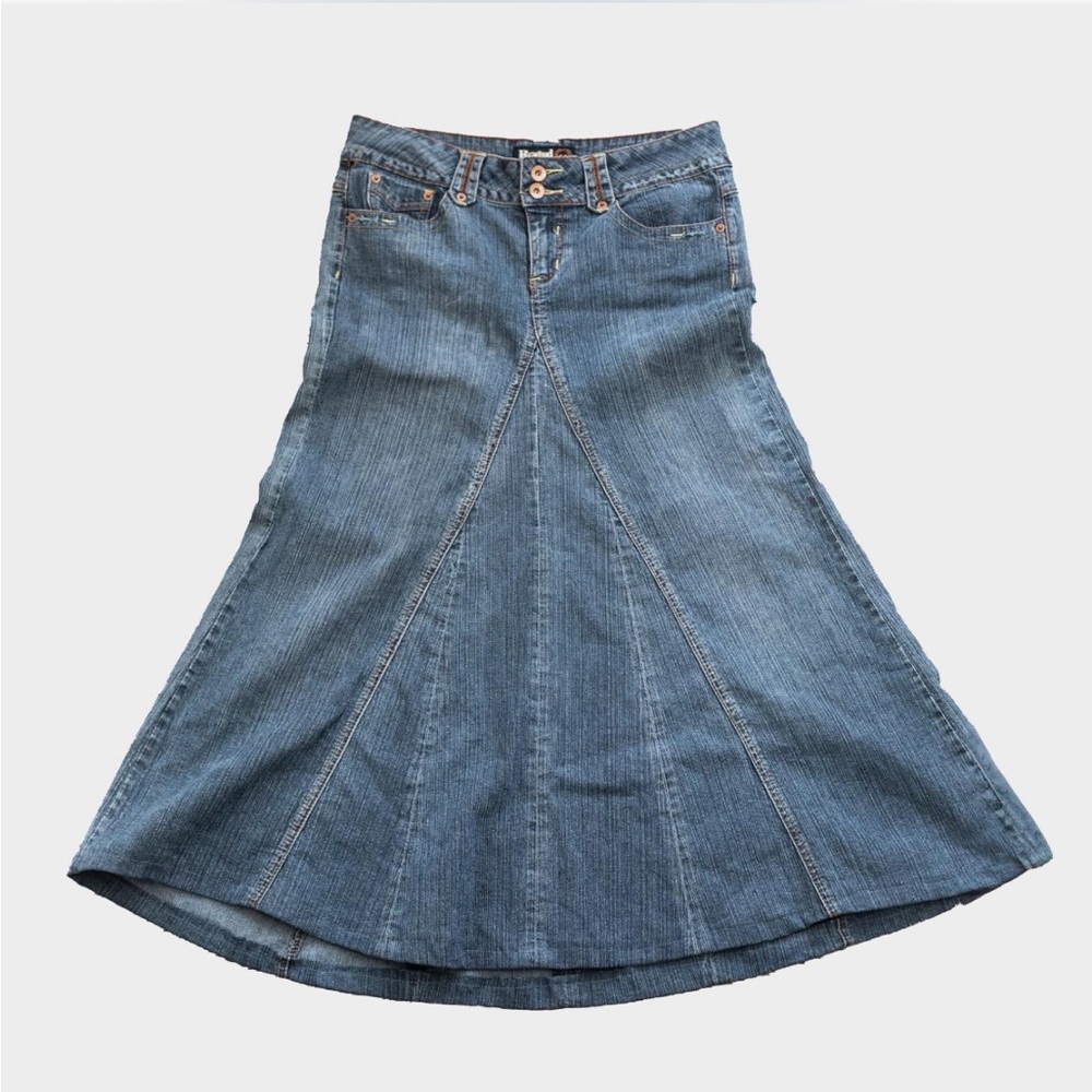 Y2K Blue Denim Flare Maxi Skirt